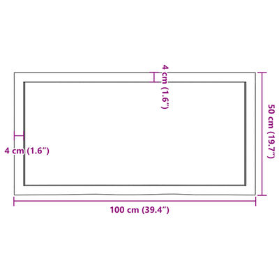 vidaXL Blat stołu, ciemnobrązowy, 100x50x(2-4) cm, lite drewno dębowe