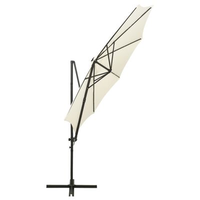 vidaXL Parasol wiszący z lampkami LED i słupkiem, 300 cm, piaskowy