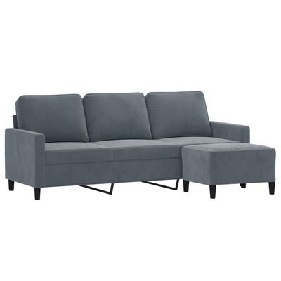 vidaXL 3-osobowa sofa z podnóżkiem, ciemnoszary, 180 cm, aksamit