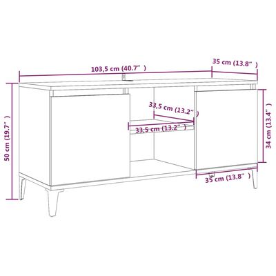 vidaXL Szafka pod TV, metalowe nóżki, brązowy dąb, 103,5x35x50 cm