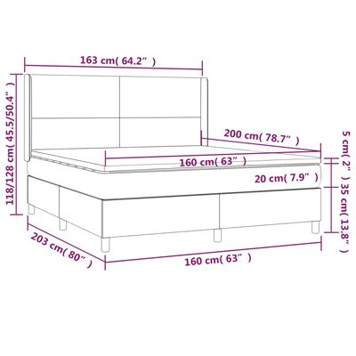 vidaXL Łóżko kontynentalne, materac i LED, niebieski aksamit 160x200cm