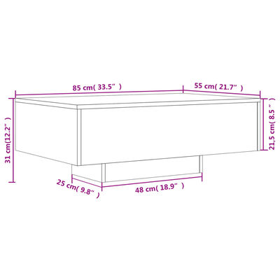 vidaXL Stolik kawowy z podświetleniem LED, przydymiony dąb, 85x55x31cm