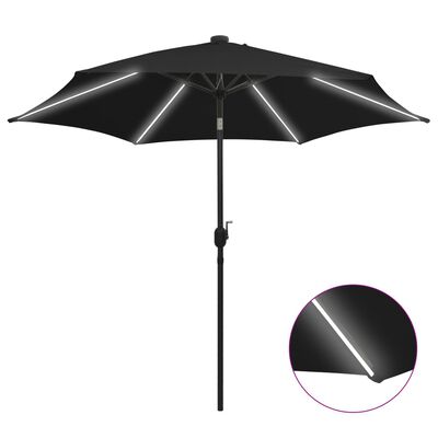 vidaXL Parasol ogrodowy z LED i aluminiowym słupkiem, 300 cm, czarny