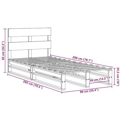 vidaXL Rama łóżka bez materaca, biała, 90x200 cm, lite drewno sosnowe