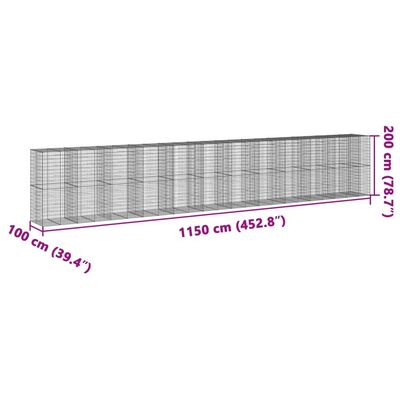 vidaXL Kosz gabionowy z pokrywą, 1150x100x200 cm, galwanizowane żelazo