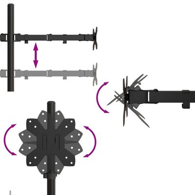 vidaXL Stojak na monitory, czarny, stalowy, VESA 75/100 mm