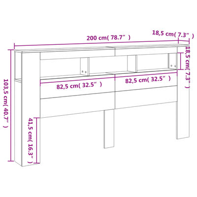 vidaXL Wezgłowie łóżka z LED, dąb sonoma, 200x18,5x103,5 cm