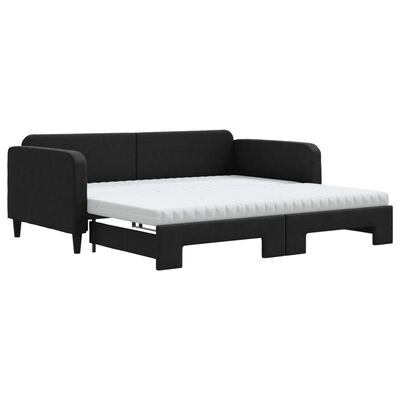 vidaXL Sofa rozsuwana z materacami, czarna, 100x200 cm, tkanina