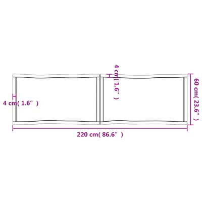 vidaXL Blat, jasnobrązowy 220x60x(2-6) cm drewno z naturalną krawędzią