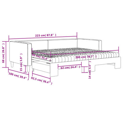 vidaXL Sofa rozsuwana z materacami, jasnoszara, 90x200 cm, tkanina