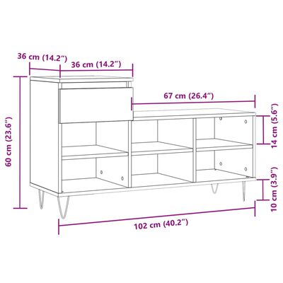 vidaXL Półka na buty, biała, 102x36x60 cm, materiał drewnopochodny