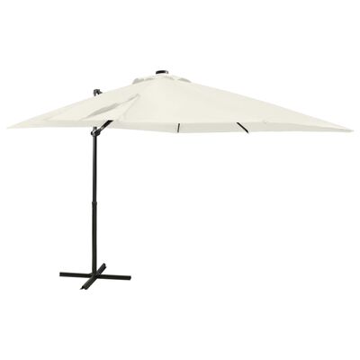 vidaXL Parasol wiszący z lampkami LED i słupkiem, 250 cm, piaskowy