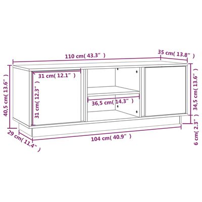 vidaXL Szafka pod TV, czarna, 110x35x40,5 cm, lite drewno sosnowe