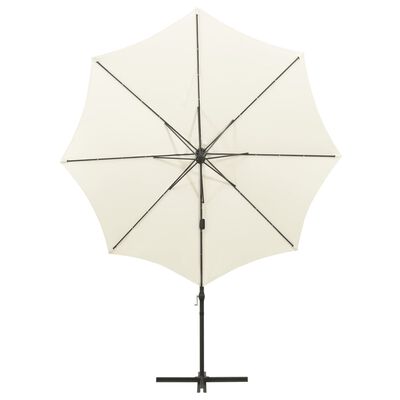 vidaXL Parasol wiszący z lampkami LED i słupkiem, 300 cm, piaskowy