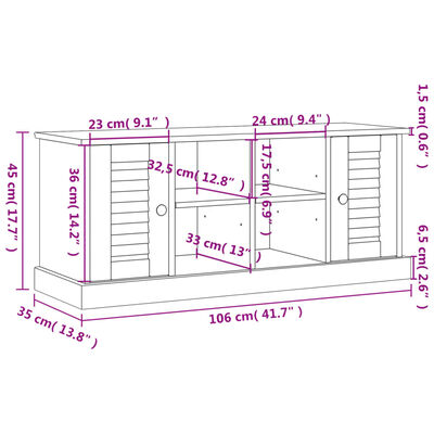 vidaXL Szafka na buty VIGO, 106x35x45 cm, lite drewno sosnowe