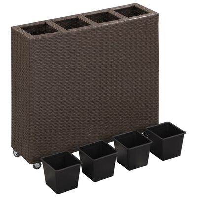 vidaXL Podwyższona donica z 4 wkładami 80x22x79 cm, rattan PE, brązowa