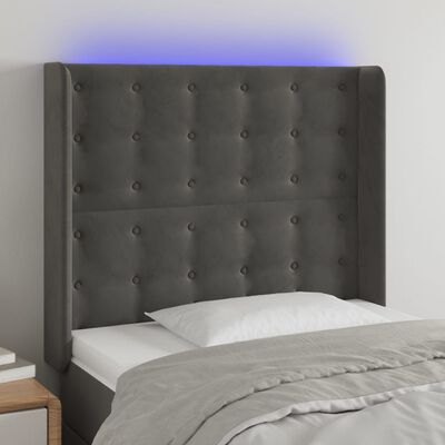 vidaXL Zagłówek do łóżka z LED, ciemnoszary, 93x16x118/128 cm, aksamit
