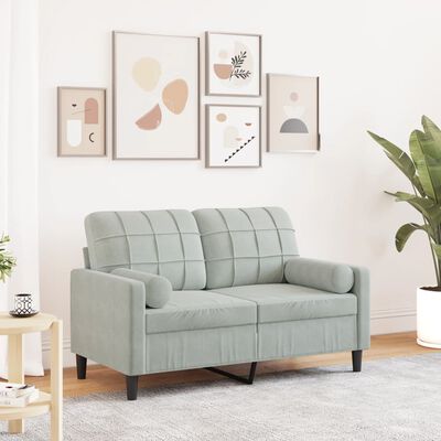 vidaXL 2-osobowa sofa z poduszkami, jasnoszara, 120 cm, aksamit