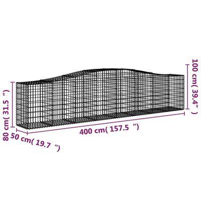 vidaXL Łukowaty kosz gabionowy, 400x50x80/100 cm, galwanizowane żelazo