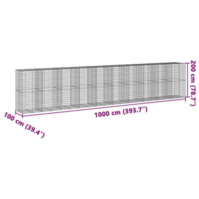 vidaXL Kosz gabionowy z pokrywą, 1000x100x200 cm, galwanizowane żelazo