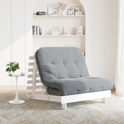 vidaXL Sofa rozkładana typu futon, z materacem, biała, 100x206x11 cm