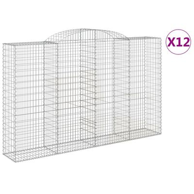 vidaXL Kosze gabionowe, 12 szt, 300x50x180/200cm, galwanizowane żelazo