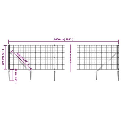 vidaXL Ogrodzenie z siatki, z kotwami, antracytowe, 1,1x10 m