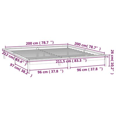 vidaXL Rama łóżka z LED, szara, 200x200 cm, lite drewno