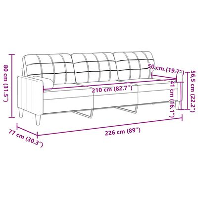 vidaXL 3-osobowa sofa z poduszkami, czarna, 210 cm, obita tkaniną