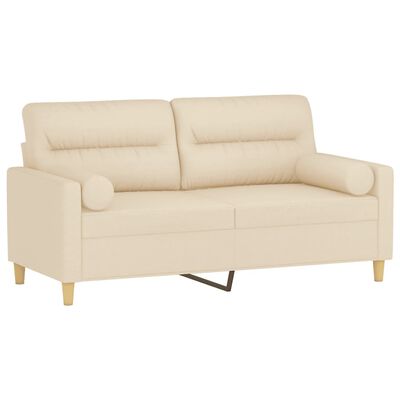 vidaXL 2-osobowa sofa z poduszkami, kremowa, 140 cm, tkanina