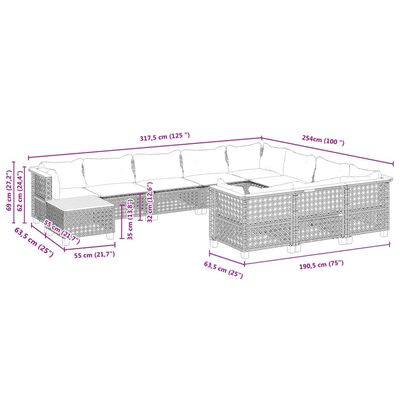 vidaXL 11-cz. zestaw wypoczynkowy do ogrodu, poduszki czarny rattan PE