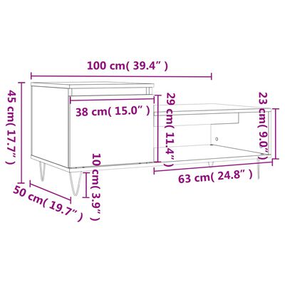 vidaXL Stolik kawowy, biały 100x50x45 cm, materiał drewnopochodny