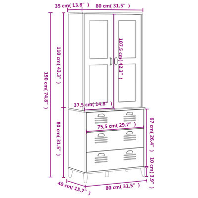 vidaXL Kredens VIKEN, antracytowy, 80x40x190 cm, lite drewno sosnowe