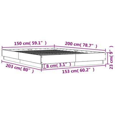 vidaXL Rama łóżka z oświetleniem LED, dąb sonoma, 150x200 cm