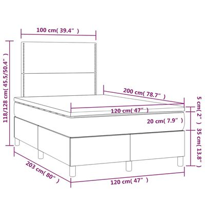 vidaXL Łóżko kontynentalne z materacem i LED, różowy aksamit 120x200cm