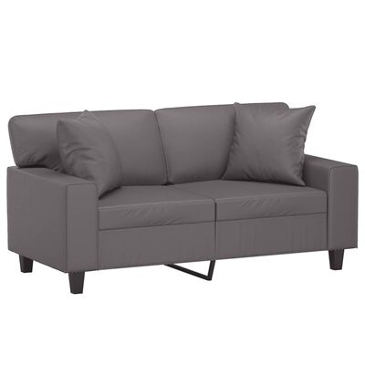 vidaXL 2-osobowa sofa z poduszkami, szara, 120 cm, sztuczna skóra