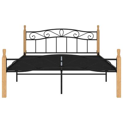 vidaXL Rama łóżka, czarny metal i lite drewno dębowe, 160x200 cm