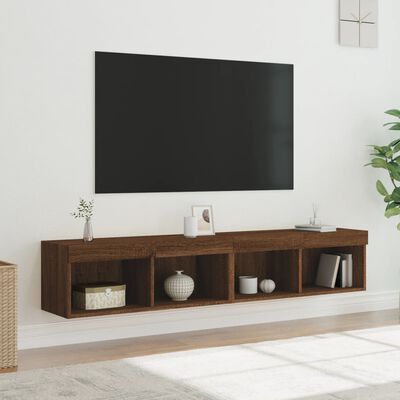 vidaXL Szafki TV, z LED, 2 szt., brązowy dąb, 80x30x30 cm