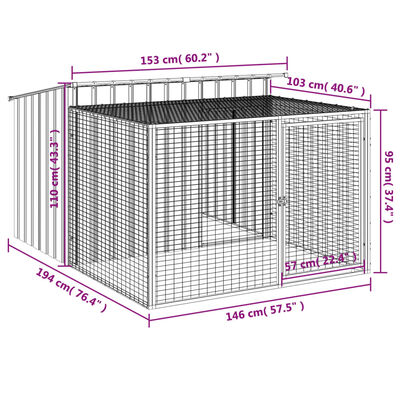 vidaXL Buda dla psa, z wybiegiem, antracytowa, 153x194x110 cm, stal