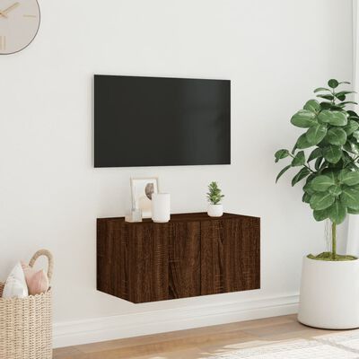 vidaXL Ścienna szafka TV z LED, brązowy dąb, 60x35x31 cm