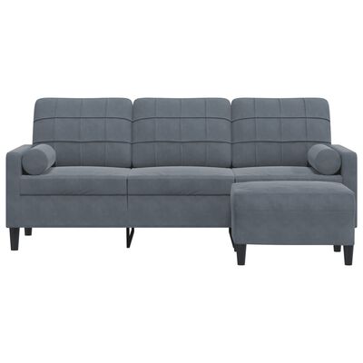 vidaXL 3-osobowa sofa z podnóżkiem, ciemnoszary, 180 cm, aksamit