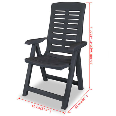 vidaXL Rozkładane krzesła ogrodowe, 2 szt., plastikowe, antracytowe