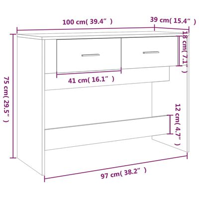 vidaXL Stolik konsolowy, dąb sonoma, 100x39x75 cm