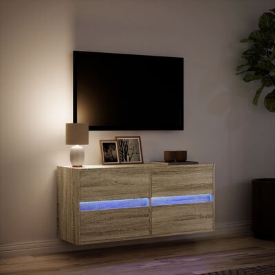 vidaXL Ścienna szafka TV z LED, dąb sonoma, 100x31x45 cm