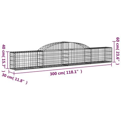 vidaXL Kosze gabionowe, 9 szt., 300x30x40/60 cm, galwanizowane żelazo