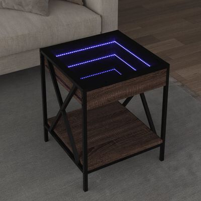 vidaXL Stolik kawowy z LED Infinity, brązowy dąb, 40x40x49 cm