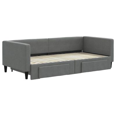 vidaXL Sofa rozsuwana z szufladami, ciemnoszara, 90x190 cm, tkanina