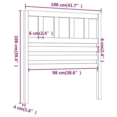 vidaXL Wezgłowie łóżka, szare, 106x4x100 cm, lite drewno sosnowe