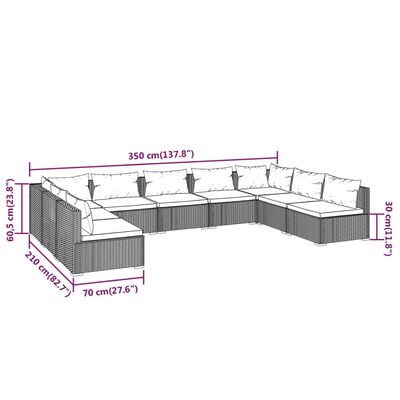 vidaXL 9-cz. zestaw wypoczynkowy do ogrodu, poduszki, rattan PE, brąz