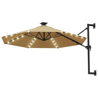 vidaXL Parasol ogrodowy z LED, ścienny, 300 cm, taupe